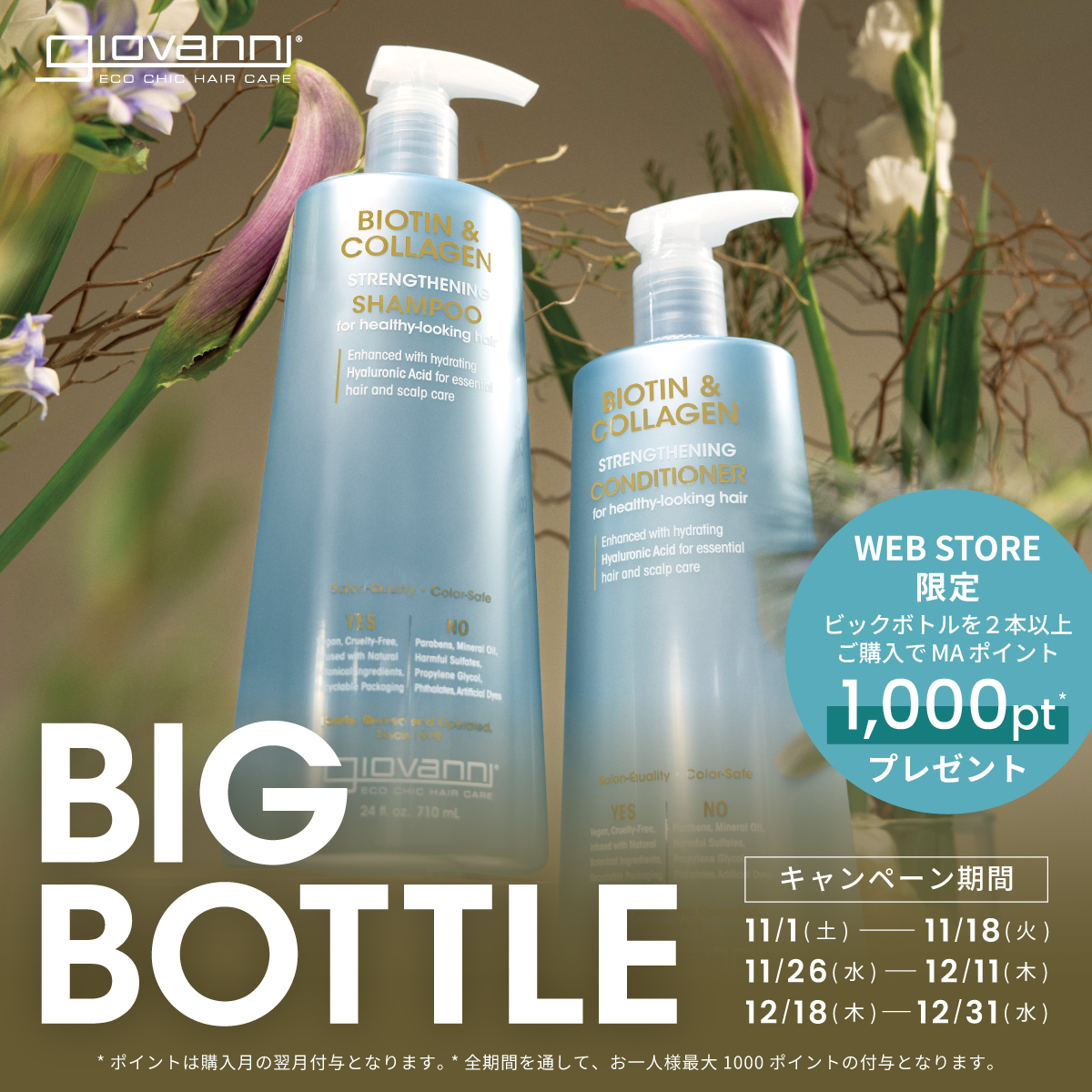 最大15%お得なビックボトルが今季も登場！対象期間に2点以上の購入で1000ポイント還元！