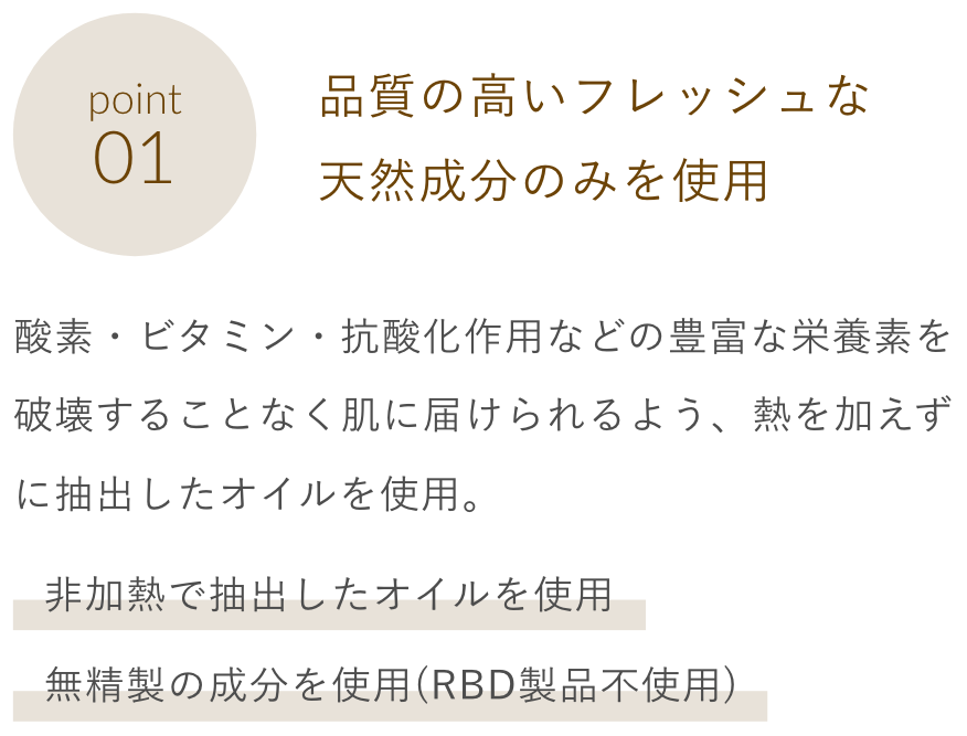 Point01 品質の高いフレッシュな天然成分のみを使用
