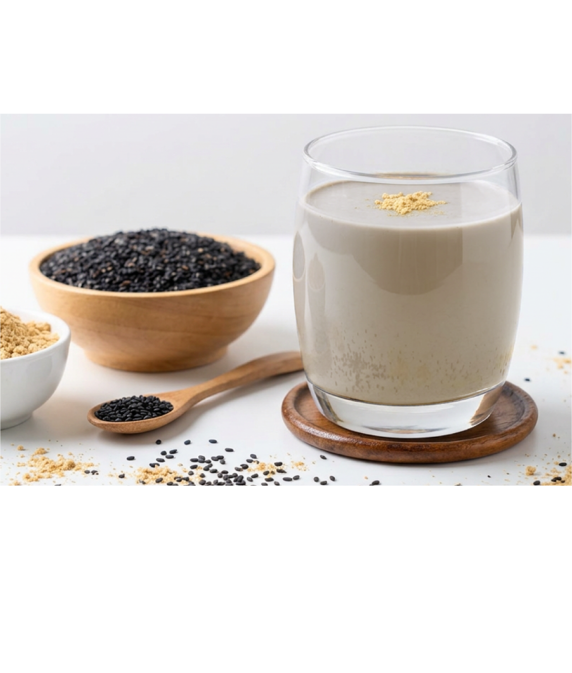 黒ごまきなこの香ばしい味わい。さらに、すっと溶けてシェーカーいらず。