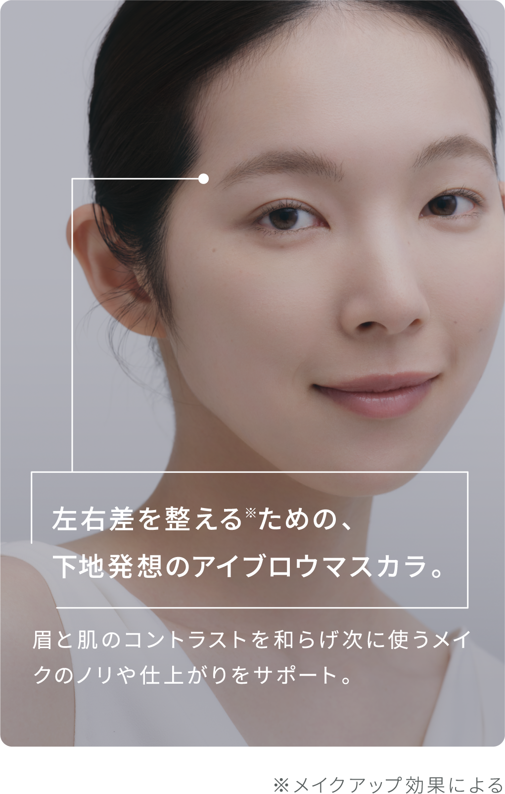先行型アイブロウマスカラの詳細を説明している女性