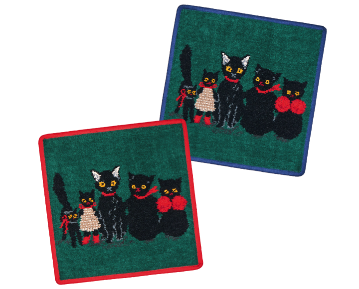 FEILER ハンカチ くろねこのなかのくろねこ RED / NVY