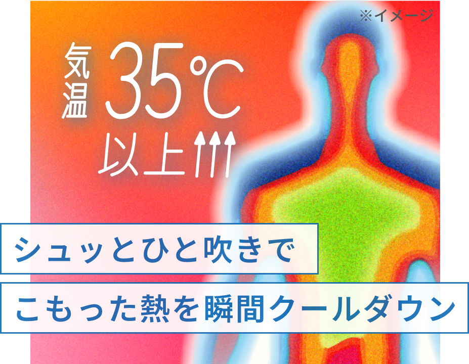 35℃以上 シュッとひと吹きでこもった熱を瞬間クールダウン