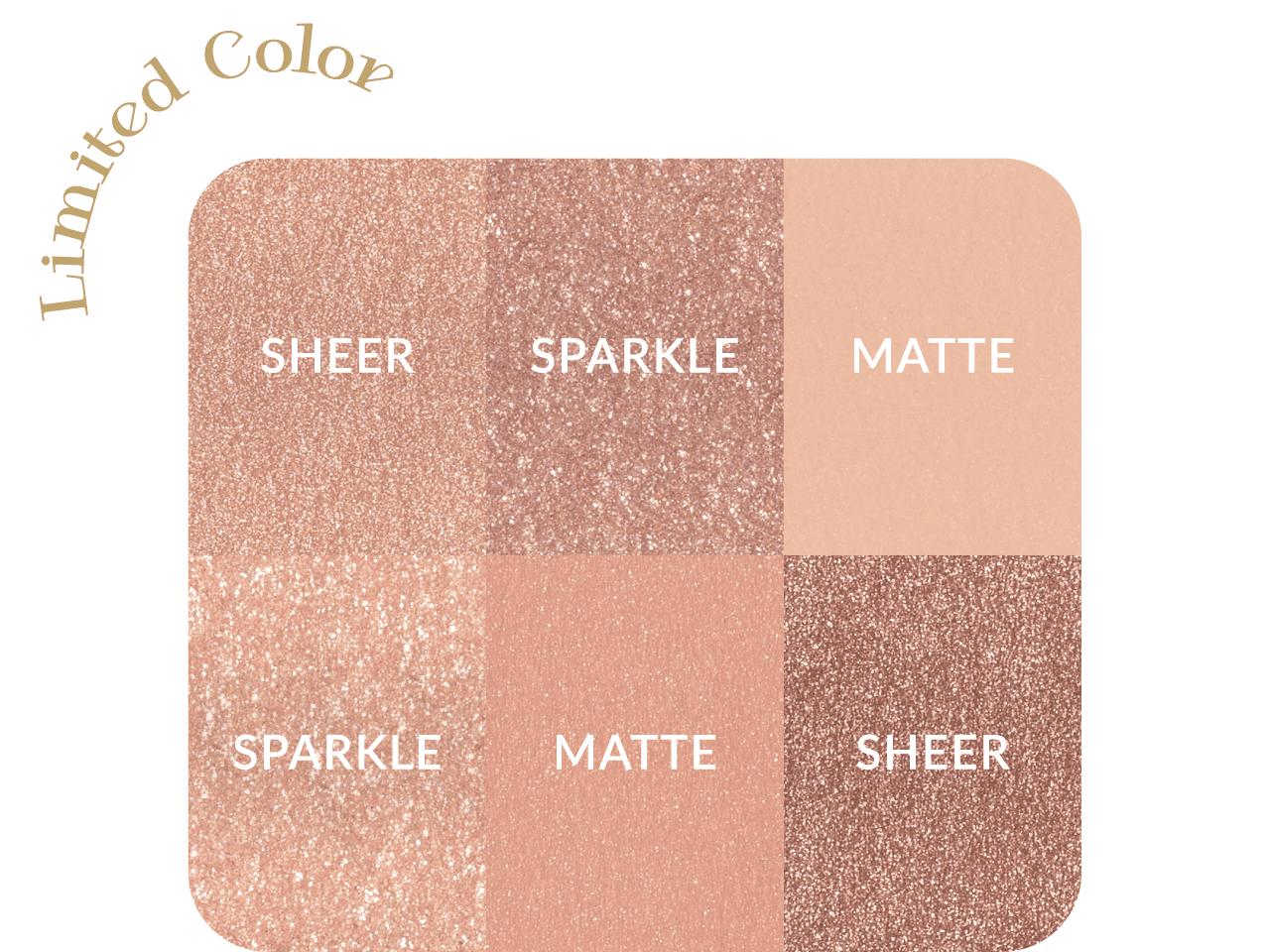 6色それぞれの質感（SPARKLE / MATTE / SHEER）