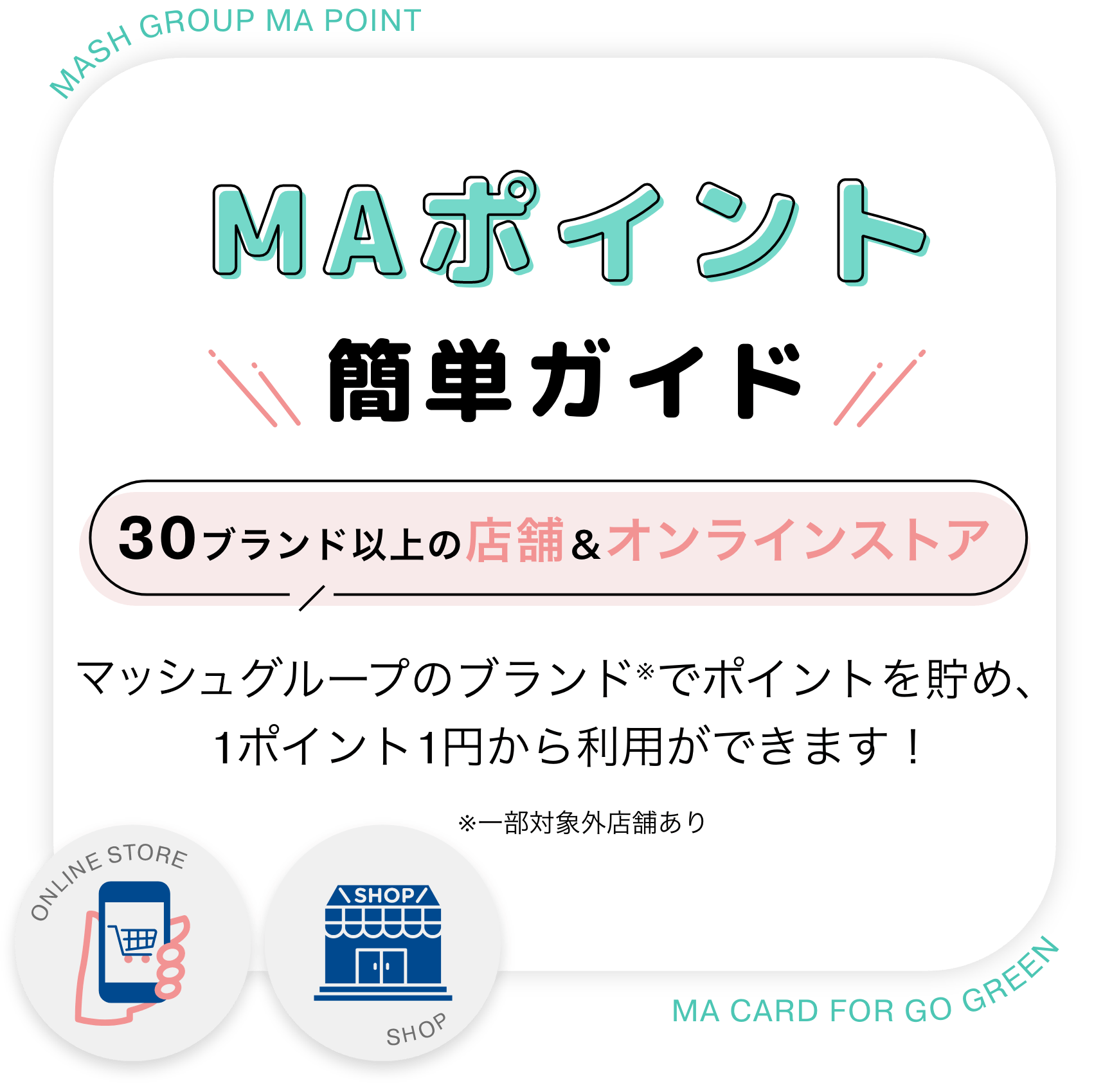 MAポイント簡単ガイド  マッシュグループのブランドでポイントを貯め、1ポイント1円から利用ができます！